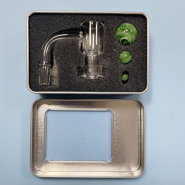 Flat-Top-Terp-Slurper-Quarz-Banger-Set mit Glas-Marmor-Zubehör, erhältlich in Einzelhandels-Metallbox / 10-mm-14-mm-Außengewinde erhältlich