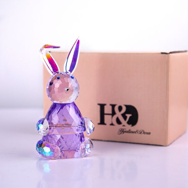 Objetos decorativos Figuras H D Crystal Rabbit Figure Decoração de peso de vidro Ornamentos de animais de vidro Arte Mulérea colecionável Presente de Páscoa de Páscoa Púrpura 2302221