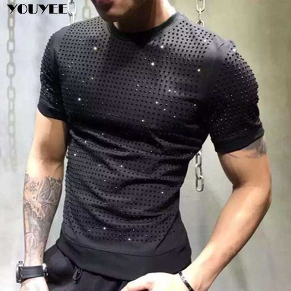 Camisetas masculinas Camiseta curta Camiseta masculina Pasta de verão Diamante Round Roupos Grandes Roupos pretos soltos 2021 Nova moda de tendência, especialmente Z0221