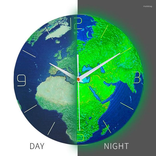 Orologi da parete Orologio luminoso Glow Mute Sweep Glowing Earth In The Dark Stickers Soggiorno Baby Playroom Home Office