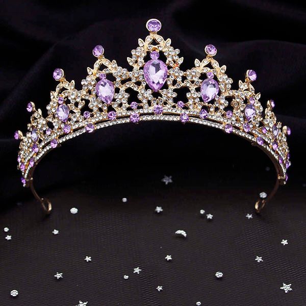 Tiaras barrocas de ouro de ouro roxo Tiaras Bride Crown Bands Princesa PROM PROM BRIDAL VESTIDO JOIXOS DE CABELO