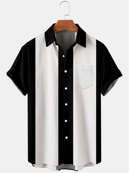 Camicie casual da uomo Creative 3D digitale in bianco e nero GRID collage Modello con patta Vacanza per il tempo libero Camicia a maniche corte S 5xl 230221