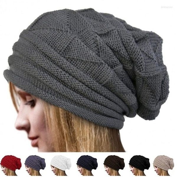 Beanies Beanie/Kafatası Kapakları Unisex Erkek Kadınlar Örgü Baggy Beanie Büyük Boy Kış Şapkası Kafa Kapağı Kafatası Yün Sıcak Delm22