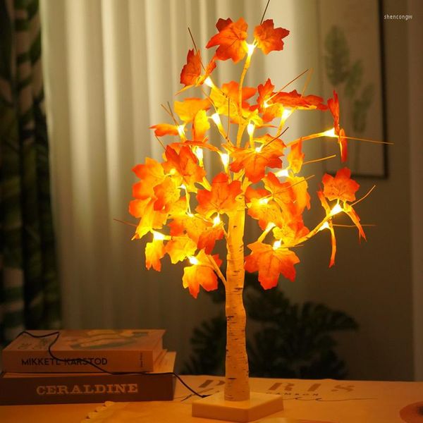 Lampade da tavolo USB Maple Tree Lamp 24 Light LED Spirit Artificiale Bonsai Night Festival Modellazione decorativa per il desktop per camera da letto