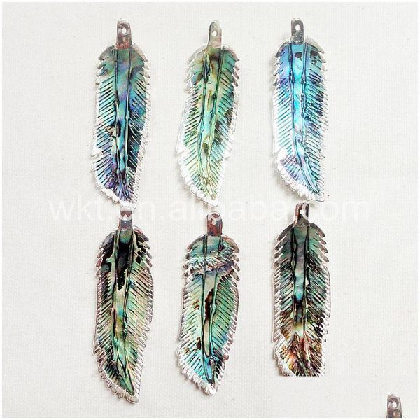 Charms Wtp816 Sier Piuma Ciondolo All'ingrosso Conchiglia Di Abalone Naturale In Placcato Moda Fascino Regalo Drop Delivery 202 Dhsqi