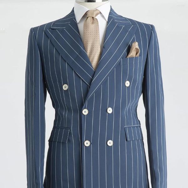 Herrenanzüge, gestreift, zweireihig, Sakko-Sets, Hochzeit, Herrenanzug, schmale Passform, Smoking, 2-teilig, individuell, große Größe, elegantes Kleid (Blazer).