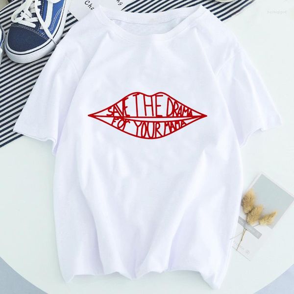 As camisetas femininas salvam o drama para sua mamãe letra bocal de camiseta gráfica estética Kawaii de alta qualidade impressão