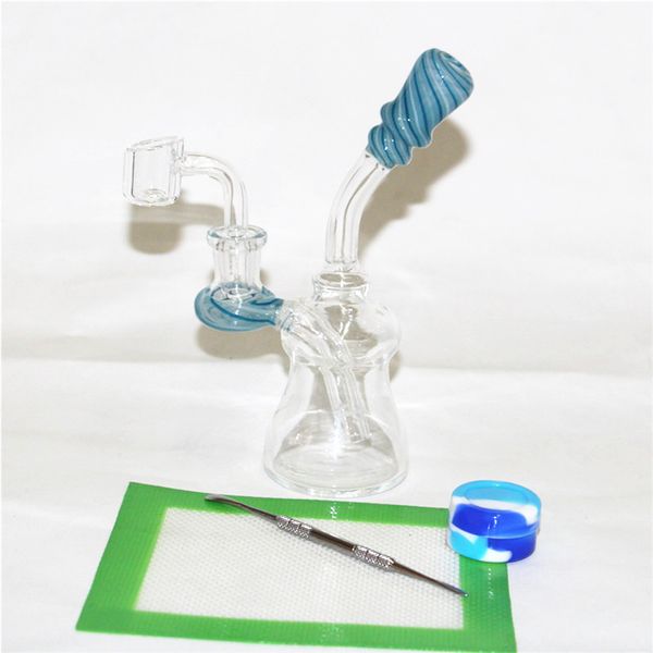 Narghilè Bicchiere di vetro Bong Soffione Perc Bong Mini Recycler Dab Rig Tubi dell'acqua Piccoli impianti petroliferi Cera Gorgogliatore Tubo liscio