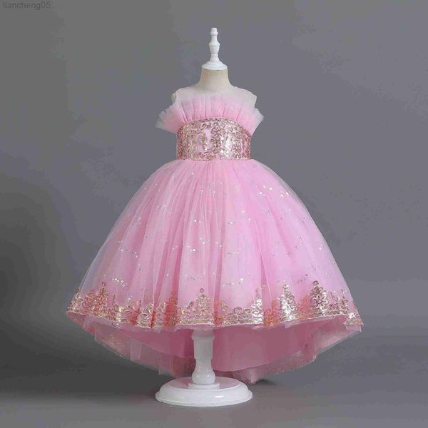 Mädchenkleider Mädchen Pailletten Schleppendes Prinzessinnenkleid Kinder Hochzeit Tutu Party Ballkleider Kinder Tüll Erstkommunion Formale Abendkleidung W0221