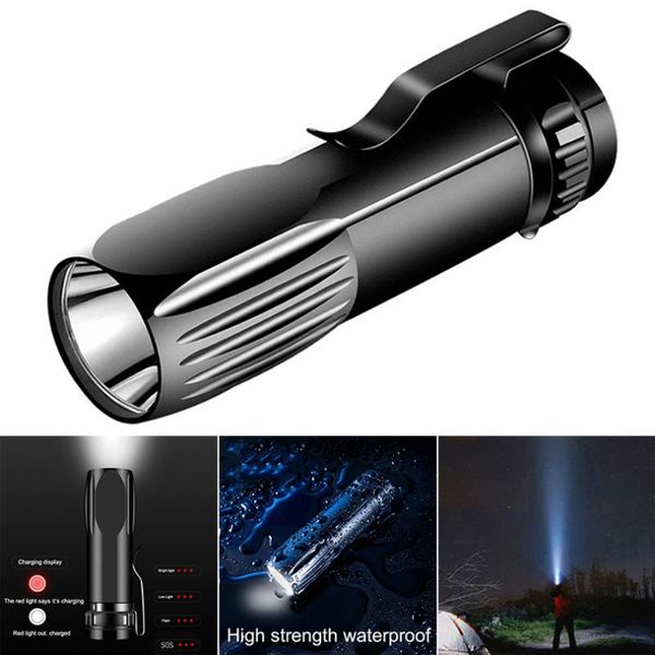 Taschenlampen Taschenlampen SecurityIng Mini Tragbarer Stifthalter LED Starkes Licht 4 Modi Aluminiumlegierung USB-Aufladung 14500 Lithiumbatterie