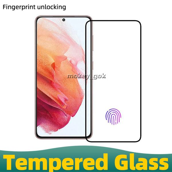 Protector de pantalla de teléfono Premium con desbloqueo de huellas dactilares 2.5D para Samsung Galaxy S23 S23 Plus S22 S21 vidrio templado negro