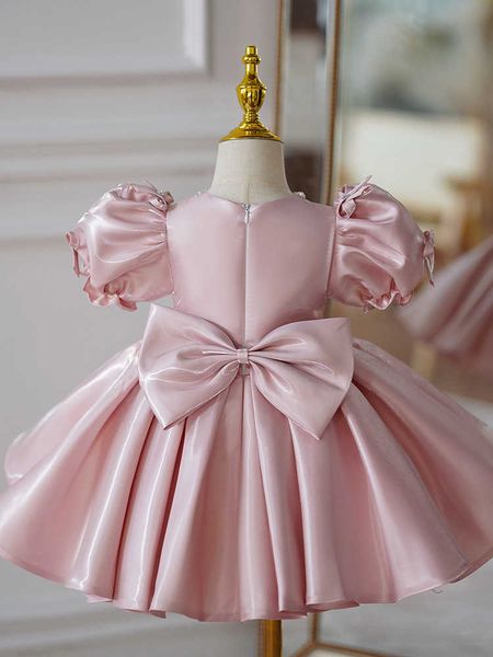 Abiti da ragazza Battesimo per bambini di fascia alta Principessa Abito da sera Fiocco Bordare Design Matrimonio Compleanno Festa per ragazze Abiti per Eid A2401