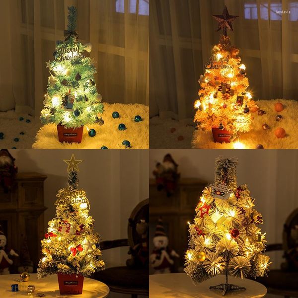 Decorazioni natalizie 50 cm 60 cm 90 cm Pacchetto rosso dorato Albero Festival Mini desktop con luci Regali di decorazione per feste natalizie