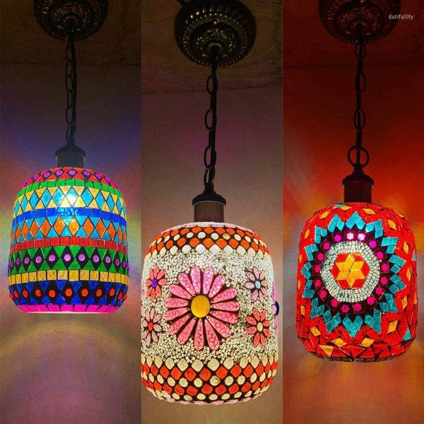 Pendelleuchten Böhmen Türkische Mosaiklampe Handgefertigte Glasmalerei Wandleuchte Bar Restaurant Retro Vintage Mittelmeer LED Hängeleuchte E27