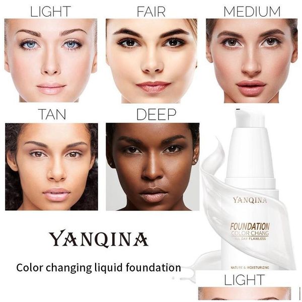 Фундамент Yanqina 30 мл, изменяющий цвет жидкого масла, консилер крем, увлажняющий длительный длительный макияж.