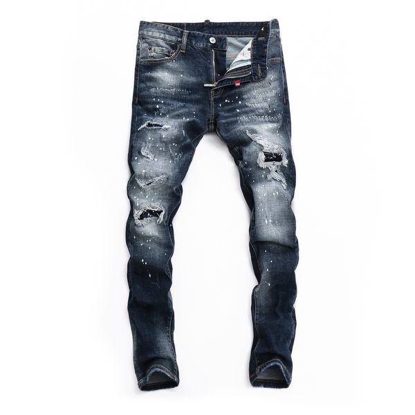 DSQ JEANS TWIST SEXY CON STRAPPO AL GINOCCHIO Pantaloni classici da uomo di moda Hip Hop Rock Moto Pantaloni casual firmati da uomo Jeans da motociclista in denim skinny effetto consumato 69165