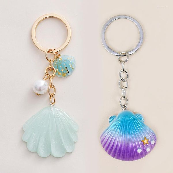 Keychains glitter acrílico chaveiro para meninas adorável conchas de férias de férias da cadeia de femininos atacadistas Acessórios Presente Presente