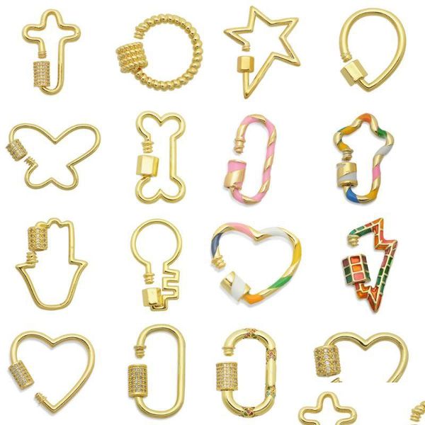 Charms 100 ottone rame zircone smalto cuore gioielli fai da te chiusura connettore collana chiave all'ingrosso fare ciondolo croce stella Dh1Yi