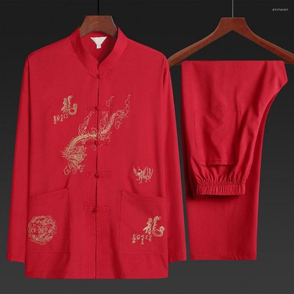 Gym Clothing Chinese Style Set With Pockets Tang Suit Anti-wrinkle Men Soft Grandpa Dress Hanbok