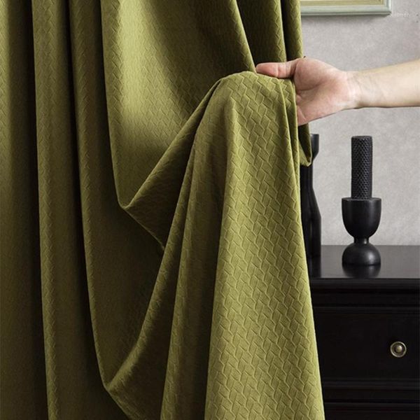 Tenda Tessuto nordico Velluto verde oliva Tende oscuranti in flanella di lusso per soggiorno Camera da letto con isolamento termico a trama reticolare