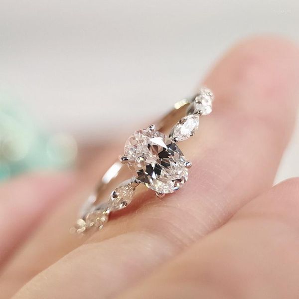 Alianças de casamento moda anel de prata pura embutido forma de ovo de pomba oval corte brilhante moissanite simulação amantes de diamantes noivado joias finas