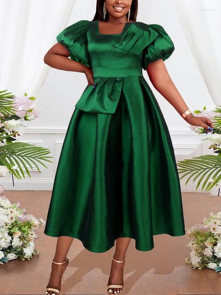 Повседневные платья ретро зеленое выпускное выпускное платье элегантное квадратная шея высокая талия плиссированные блестящие платье с мячом вечернее свадьба Гость на день рождения наряд
