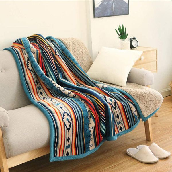 Decke Sherpa-Überwurf, weicher Plüsch, wendbar, Bohemian-Flanell, Boho-Streifen, Bett für Sofa, Couch, Heimdekoration, TJ7228 230221