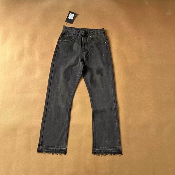 Jeans masculinos Mens Vintage designer jean coração colado couro lavado calças jeans retas de alta qualidade luxo