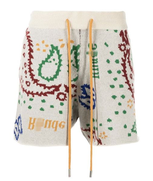 Shorts masculinos 2023 Rhude Shorts masculinos Premium de mistura de lã e algodão com design de bandana estampado em toda parte. Apresentando bolsos laterais duplos masculinos Lpm calor