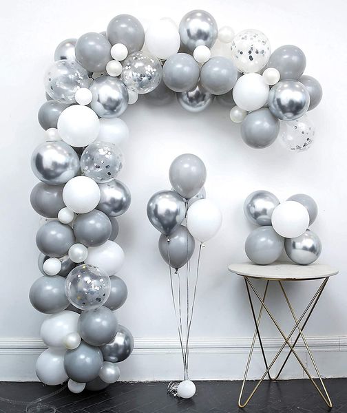 Sonstiges Partyzubehör für Veranstaltungen, 62-teiliges Ballongirlanden-Set in Pastellgrau, Weiß, Metallic-Silber, Aluminiumfolie, Hochzeit, Geburtstag, Babyparty, Dekoration 230221