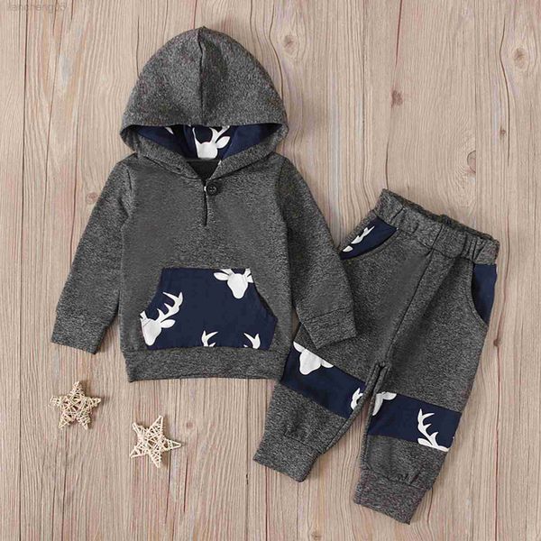 Комплекты одежды для мальчиков для мальчиков с длинным рукавом зимний рукав с голубыми оленями.