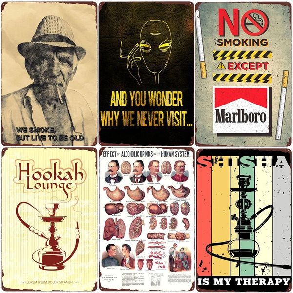 No Vaping Retro-Plakette, Hookah Lounge, Metallplakat, Club, Bar, Wanddekoration, Shisha Is My Therapy, Vintage-Blechschild, lustiger Teller, 20 x 30 cm, Wo3