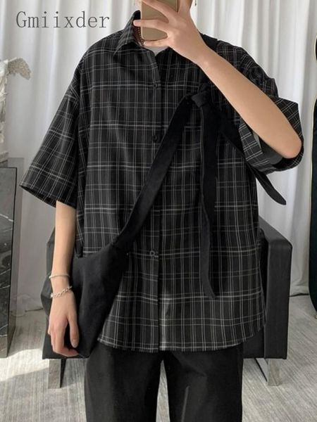 Männer Casual Hemden Gmiixder Sommer Kurzarm Kariertes Hemd Männlicher Student Koreanische Übergroße Button-up Trendy Hübsche Safari Einfache TopMen's