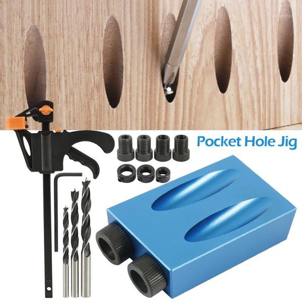 Professionelle Bohrer 15 stücke Tasche Loch Jig Kit 6/8/10mm Winkel Guide Set Holzbearbeitung Werkzeug Puncher locator Bit Zimmerei Werkzeuge