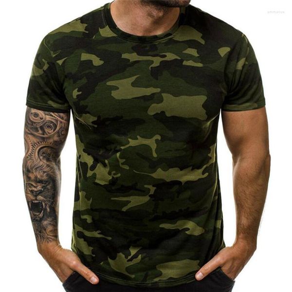 Magliette da uomo maglietta camuffato sexy per conta cotta di collo rotondo casual maschio mostrano sportivi attillati di alta qualità