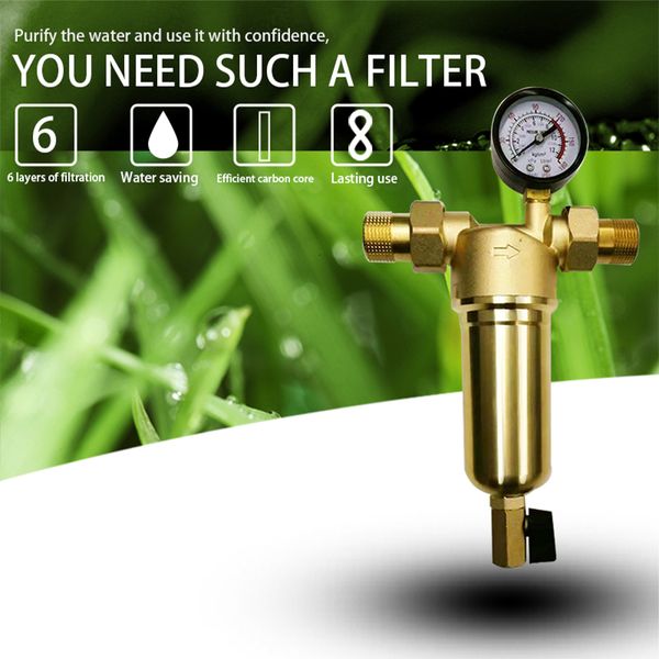 Sistema di purificazione del filtro dell'acqua del prefiltro dei versatori di sciroppo liquido 050751inch Prefiltro in maglia di acciaio inossidabile con corpo in ottone puro con manometro 230222