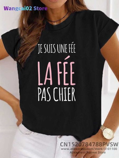 T-shirt feminina France Carta engraçada Manche Courte Humor Je suis une fe shirt gráfico menina y2k harajuku preto rosa vermelho novo camiseta 022223h