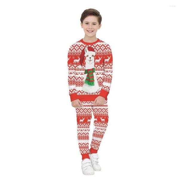 Felpe con cappuccio da uomo Xmas Teens Christmas Felpa con cappuccio Pantaloni Set Bambini Felpa con cappuccio Ragazzi Bambini Cute Elk Alpaca Santa 3D Print Pullover Pantaloni