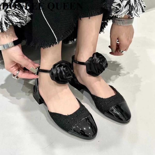 2023 neue Sommer Sandalen Frauen Flache Heels Französisch Blume Ankle Strap Schuhe Marke Spitz Maultiere Farbe Passenden Alias Mujer 0220