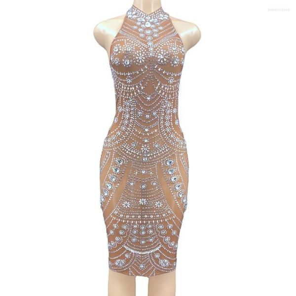 Bühnenkleidung, glitzerndes Strass-Kurzes Kleid für Damen, Abend, Abschlussball, Party, Geburtstag, Kleider, sexy Kostüm, luxuriöses Celebrite-Kleid-Outfit