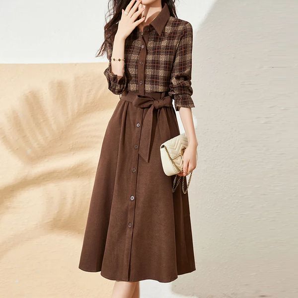 Lässige Kleider Hemdkleid Damen Frühling und Herbst Koreanische Mode Retro-Chic Eleganter leichter vertrauter Wind knielanges gefälschtes zweiteiliges Kleid 230222