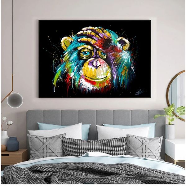 Pintura de imagens de parede para decorações de casa Decorações de casas graffiti Cute Monkey Canvas Pintura Poster estampado colorido e impressões Woo