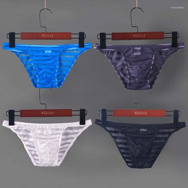 Underpants Men Lace Mesh Veja através do Penis Bikini Gay Man Briefs Low Waist Bolsa Transparent Roufey Slip Homme Nylon Masculino