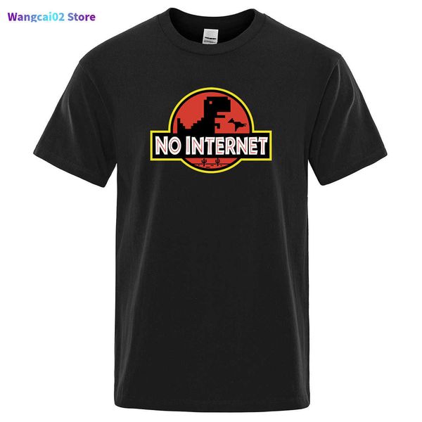 Herren T-Shirts Cartoon Dinosaurier T-Shirt Gedruckt Kein Internet T-Shirt Männer Dino T-Shirt lustig Harajuku Tops Jurassic Offline Park Herren T-Shirt 022223H