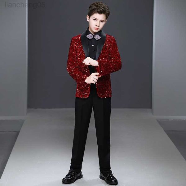 Conjuntos de roupas meninos Spring Autumn Formal Suit Set Child British Piano Show Host Catwalk Party Wedding Come Kids Kids Blazer calças W0222