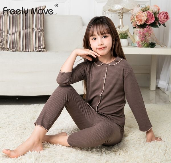 Pigiama Muovi liberamente Primavera Autunno Ragazzi Ragazze Button Down Risvolto Pigiama Childeren Set di abbigliamento Bambini Tinta unita Homewear 230222