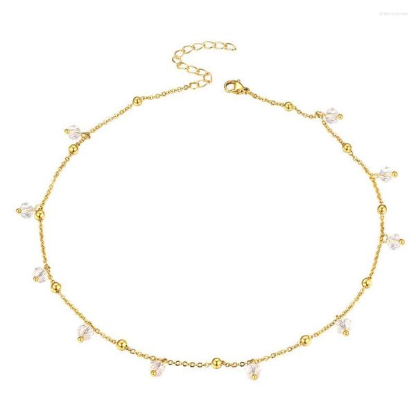 Girocollo U7 Collana a catena minimalista Color oro Dainty Cute Thin Bead Ball Crystal Women Monther 'Day Gifts N1128