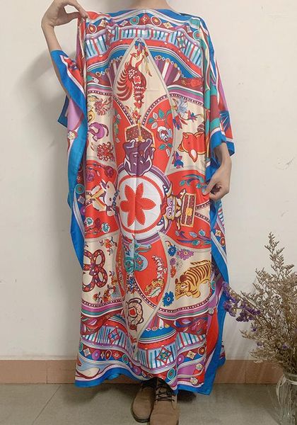 Roupas étnicas Kuwait Silk Kaftan Dress Boho Padrão colorido Lady Dashiki Maxi impressa para mulheres African Roupas