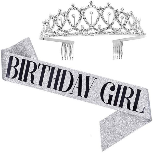 Altro Festive Party Supplie Corona d'argento dorata rosa con bambini Birthday Girl Glitter Sashes Anniversario Regina Sciarpa Decorazione 230221