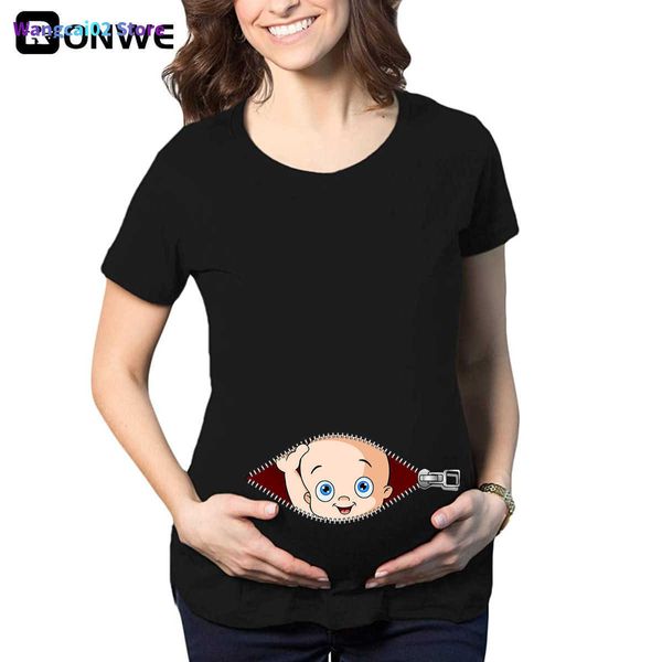 Damen T-Shirt Reißverschluss Baby Loading Frauen Schwanger Lustiges T-Shirt Mädchen Mutterschaft Schwangerschaft Ankündigung Shirt Neue Mutter Kleidung Drop Ship 022223H